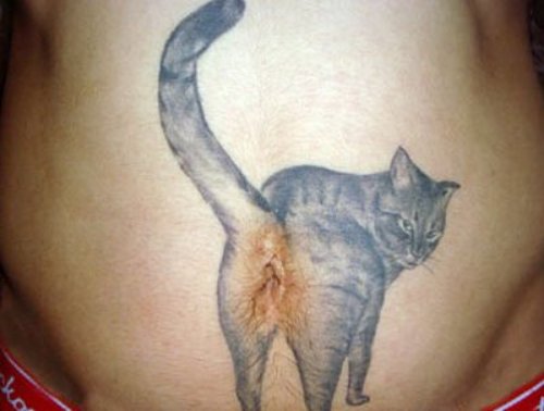 Cat Tattoo On Belly