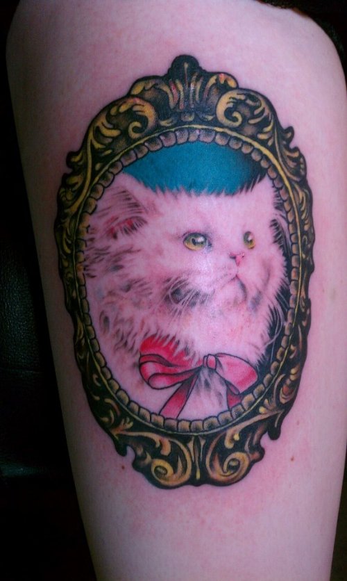 Mirror Cat Tattoo On Half Sleeve