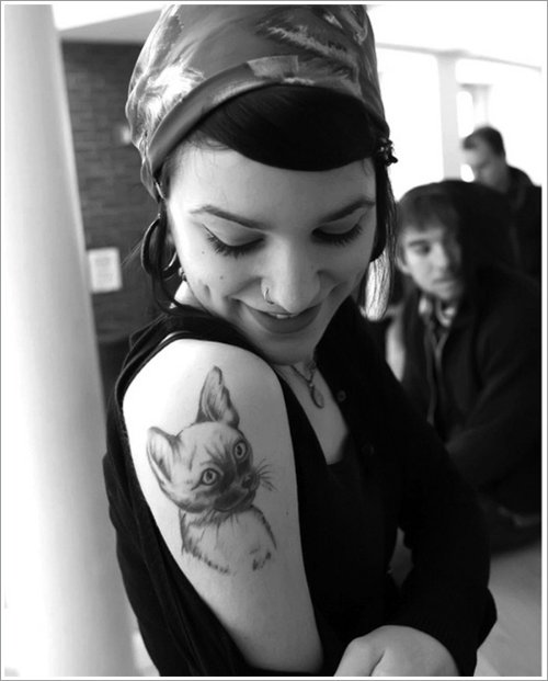 Girl Right Half Sleeve Cat Tattoo