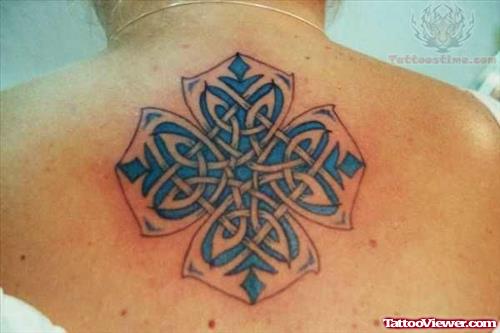 Celtic Color Tattoo On Upper Back