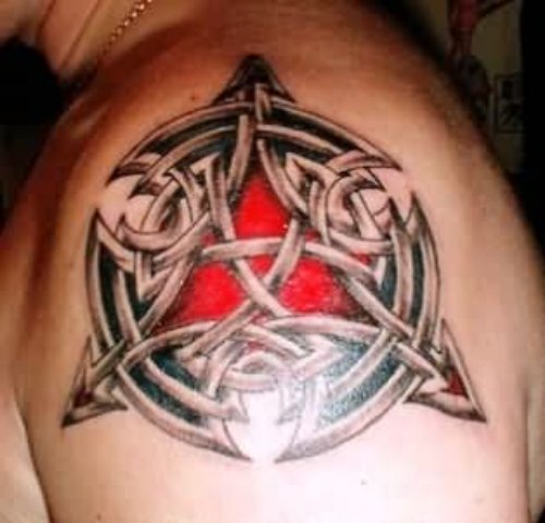 Left Shoulder Red And Grey Ink Celtic Tattoos