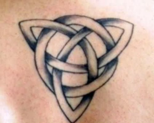 Grey Ink Celtic Knot Tattoo On Back