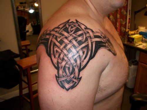 Celtic Wolf Tattoo On Man Right Shoulder