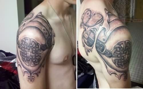 Attractive Grey Ink Celtic Tattoo On Shoulder