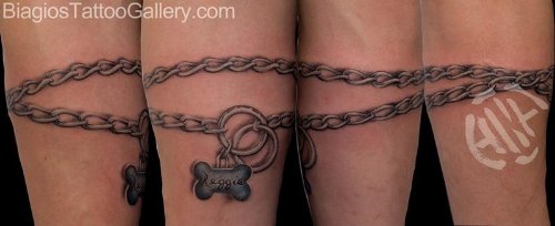 Dog Tag Chain Tattoo On Leg