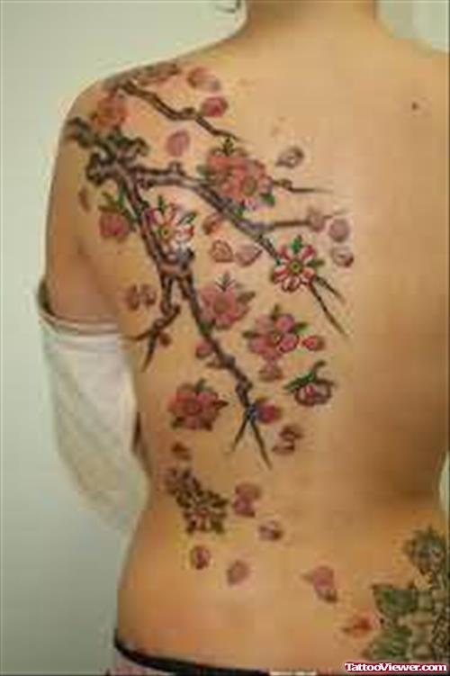 Back Shoulder Cherry Blossom Tattoo