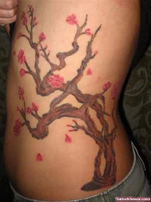 Cherry Blossom Tree Tattoo On Ribs