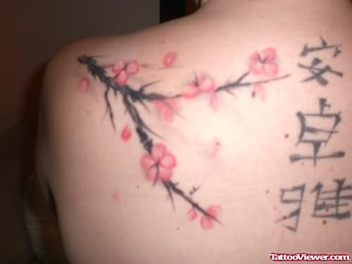 Cherry Blossom And Chinese Symbols Tattoo