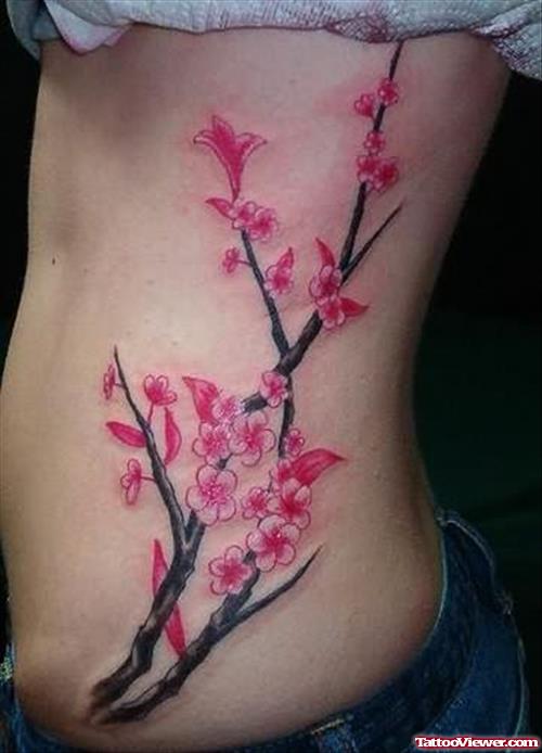 Cherry Blossom Tattoo On Side Rib