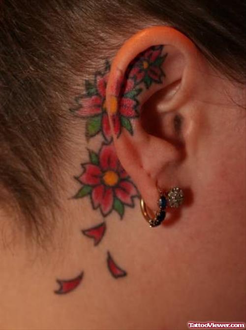 Cherry Blossom Flower Tattoo On Ear