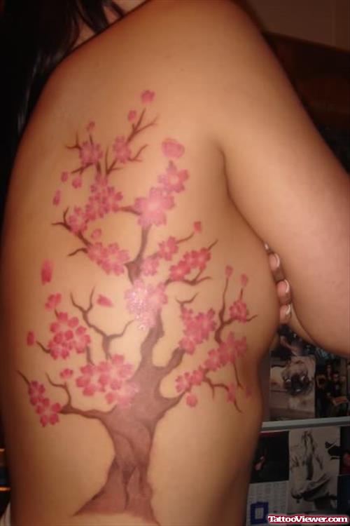 Cherry Blossom Tree Tattoo On Girl Rib