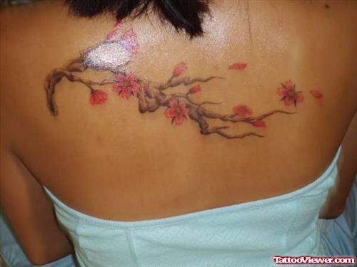 Cherry Blossom Tattoo On Upper Back