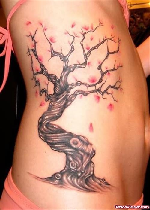 Beautiful Cherry Blossom Tree Tattoo On Rib