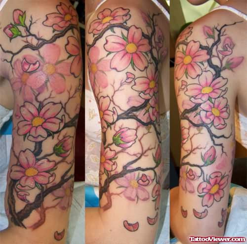 Cherry Blossom Sleeve Tattoo