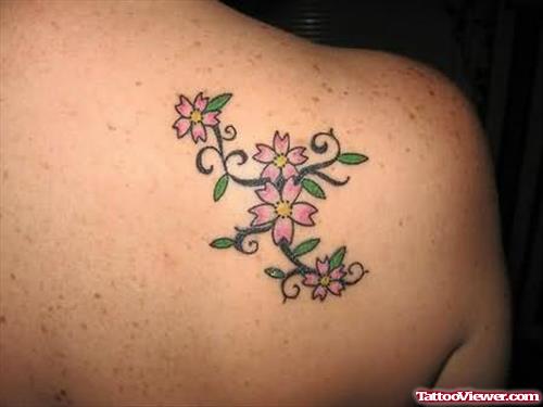 Awesome Cherry Flower Tattoo On Back