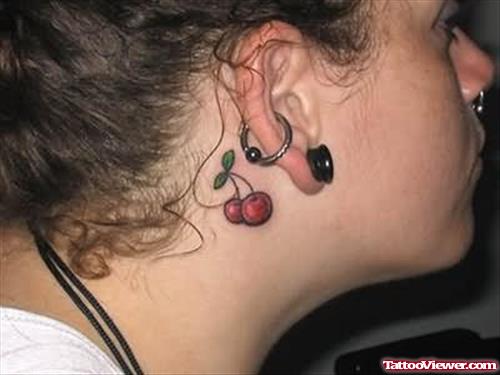 Cherry Tattoo On Back Ear