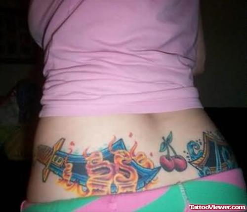 Awesome Cherry Tattoo On Lower Back