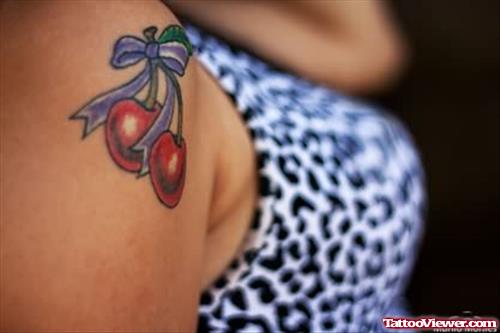 Cherry Tattoo On Girl Shoulder
