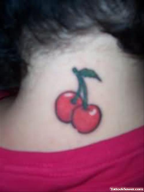 Cherry Tattoo On Back Neck