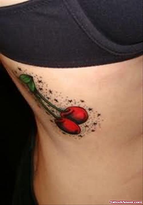 Beautiful Cherry Tattoo On Rib