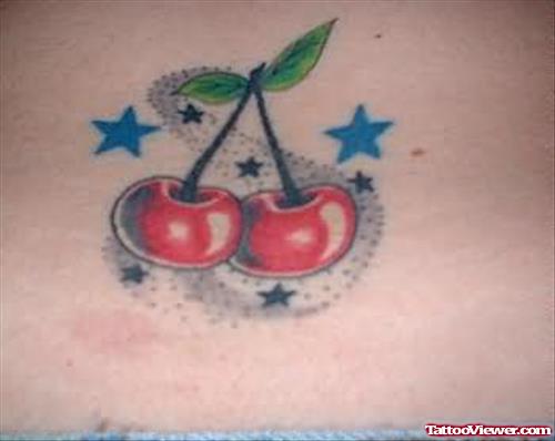 Red Cherry And Stars Tattoo