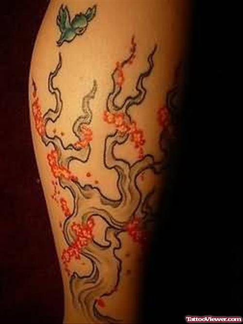 Elegant Cherry Tattoo On Leg
