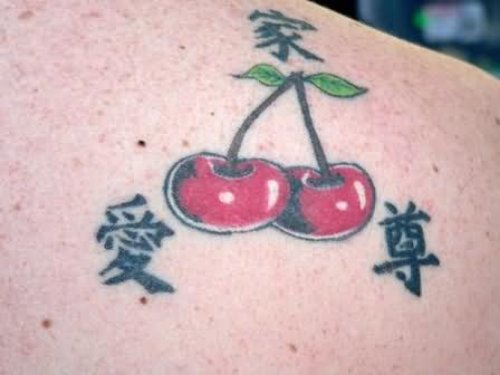 Chinese Symbol And Cherry Tattoo