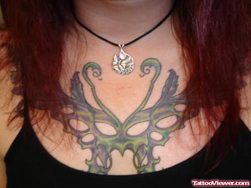Tribal Butterfly Chest Tattoo For Girls