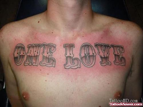 Grey Ink One Love Chest Tattoo For Men
