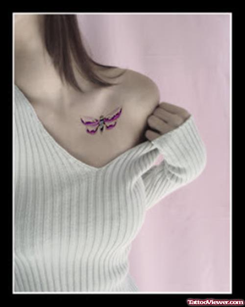 Girl With Butterfly Chest Tattoo