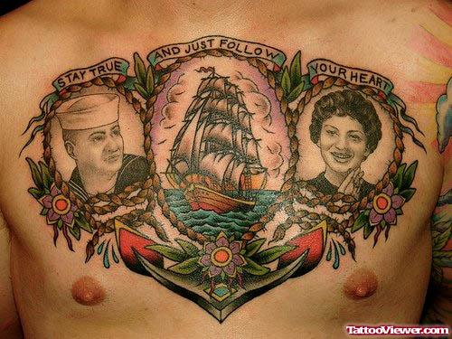 Sailor Portraits With Ship And Anchor Chest Tattoos
