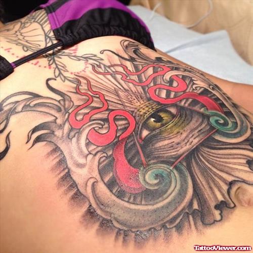 Winged Pyramid Eye Color Ink Chest Tattoo