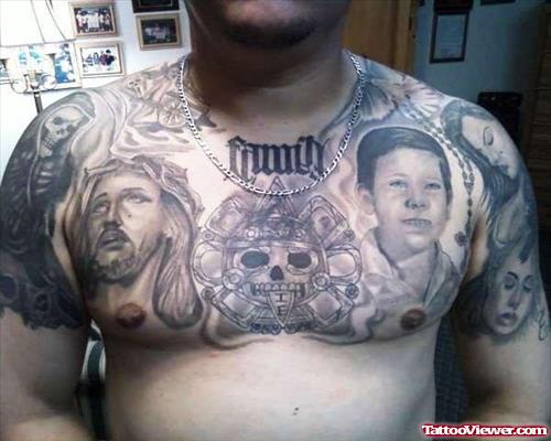 Jesus And Sugar Skull Chest Tattoo
