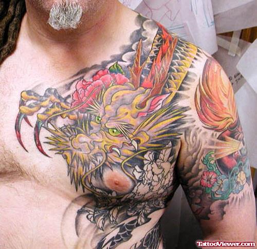 Japanese Dragon Chest Tattoo For Men