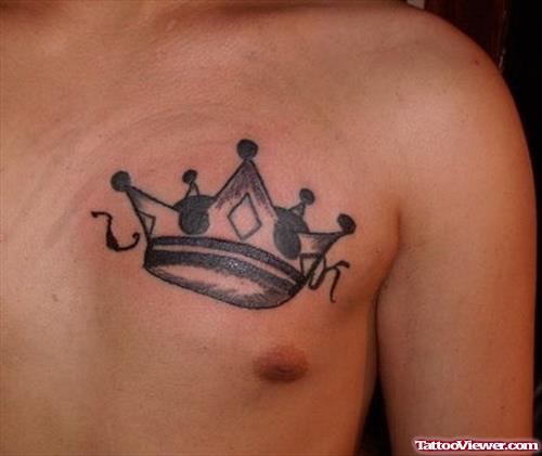 Black Ink Crown Chest Tattoo