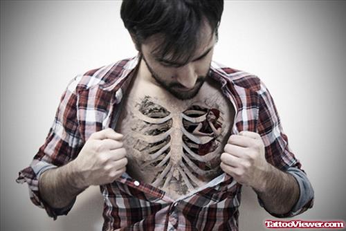 3D Skeleton Chest Tattoo For Men