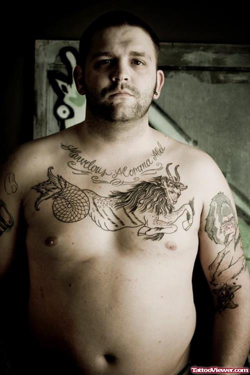 Mermaid Capricorn Chest Tattoo For Men