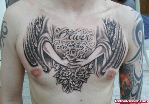 Guardian angel Memorial Chest Tattoo