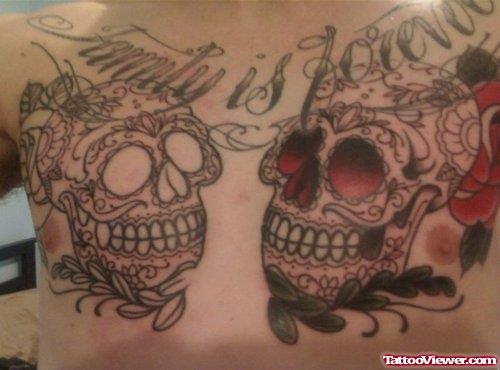 Family Is Forever - Sugar Skulls Chest Tattoo