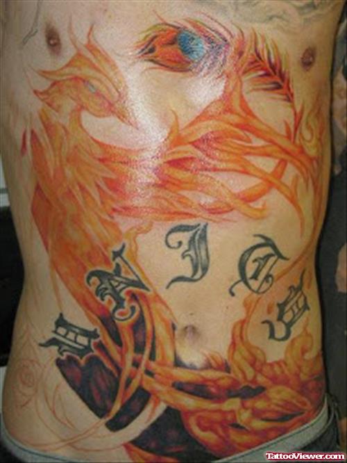 Colored Ink Phoenix And Chest Tattoo