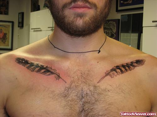 Realistic Bird Feathers Chest Tattoo