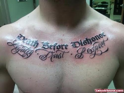 Death Before Dishonor Chest Lettering Tattoo