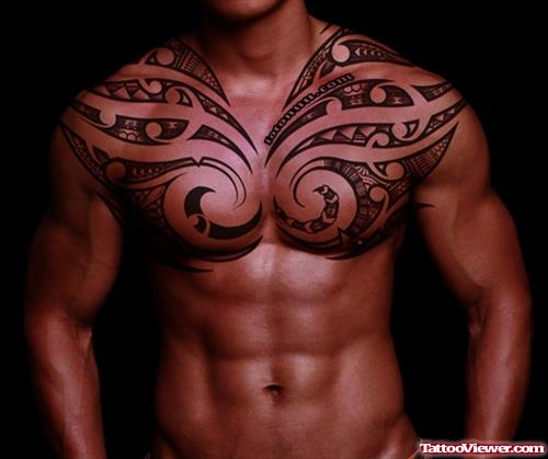 Awesome Tribal Hawaiian Chest Tattoo