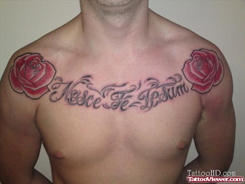 Nose Te Lesum And Red Roses Chest Tattoo