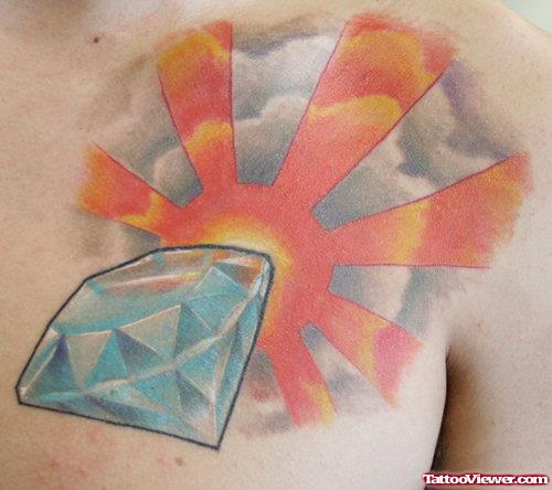 Blue Diamond Color Ink Chest Tattoo