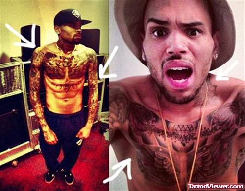 Winged Diamond Chris Brown Chest Tattoo