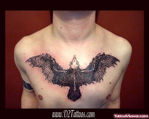 Open Wings Bird Chest Tattoo