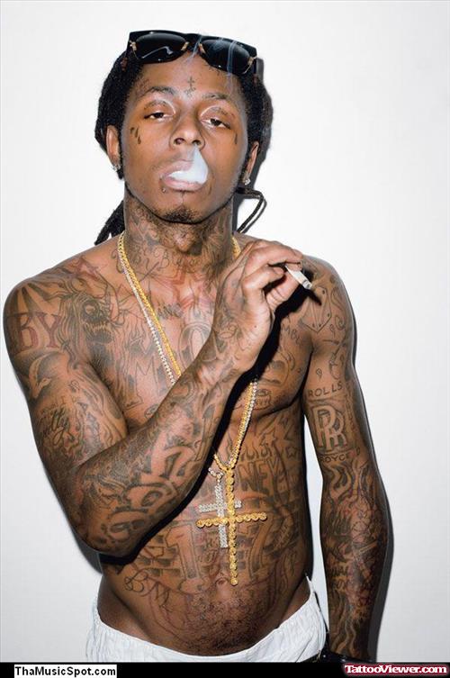 Lil Wayne Grey Ink Chest Tattoos