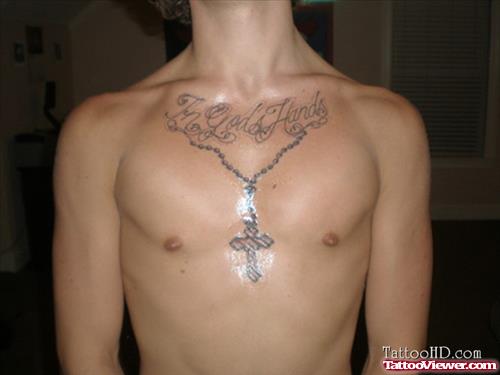 In Gods Hands Rosary Chest Tattoo