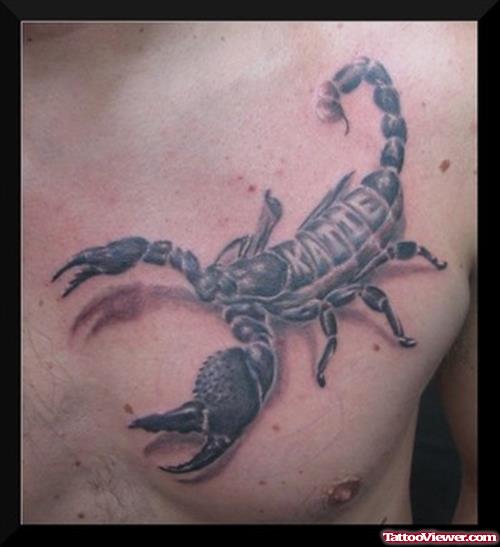 Grey Ink Scorpio Chest Tattoo